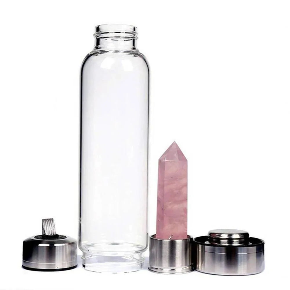 Quartz Gemstone Glass Water Bottle