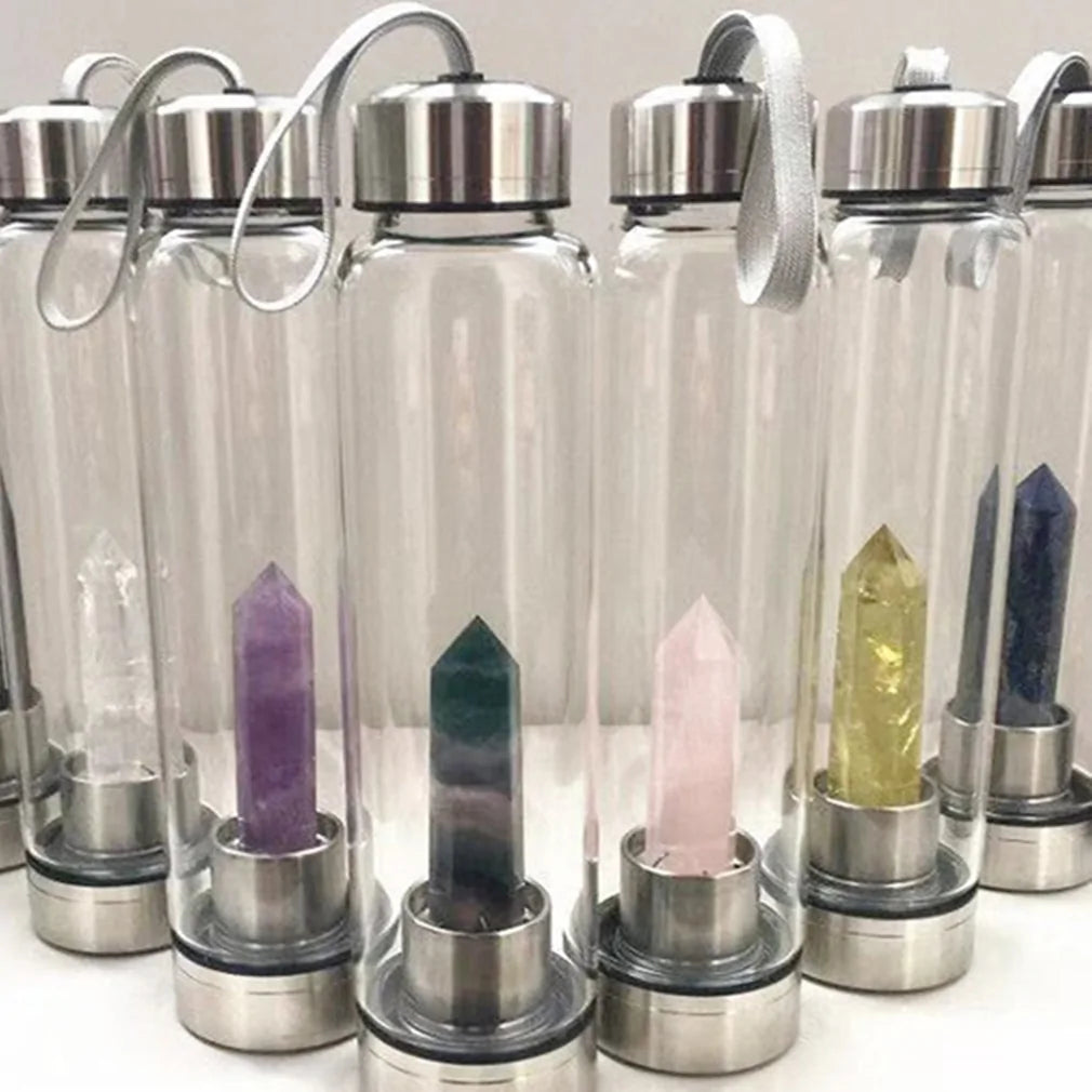 Quartz Gemstone Glass Water Bottle