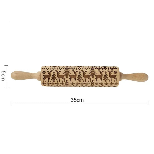 Christmas Deer Wooden Rolling Pin for Baking Cookies and Fondant