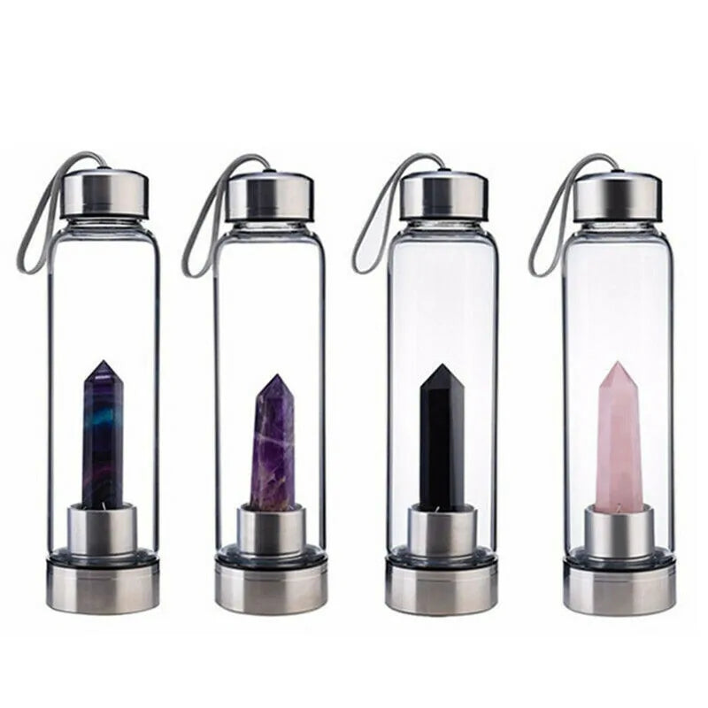 Quartz Gemstone Glass Water Bottle