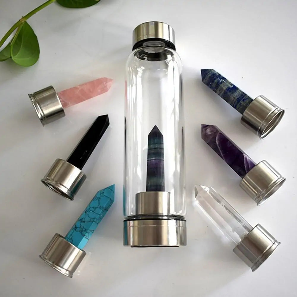 Quartz Gemstone Glass Water Bottle