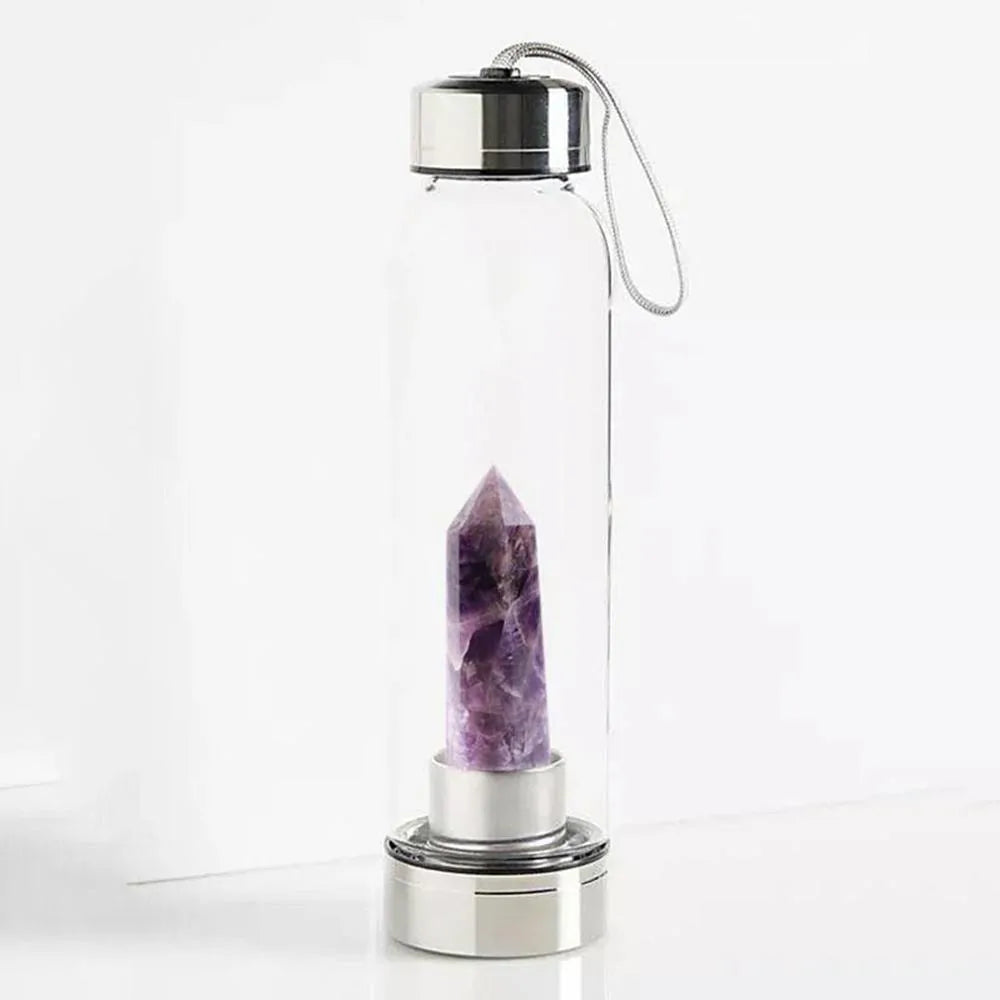 Quartz Gemstone Glass Water Bottle