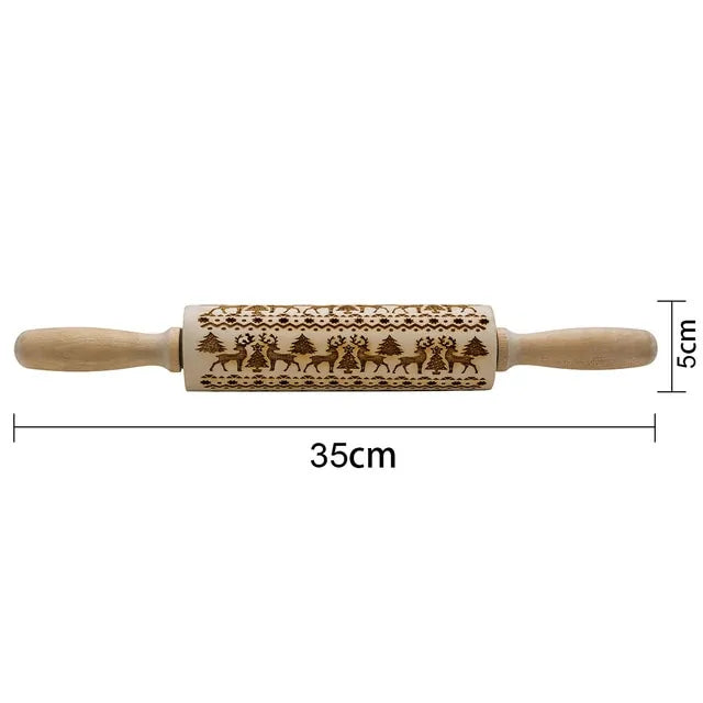 Christmas Deer Wooden Rolling Pin for Baking Cookies and Fondant