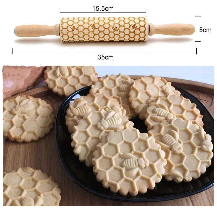 Christmas Deer Wooden Rolling Pin for Baking Cookies and Fondant