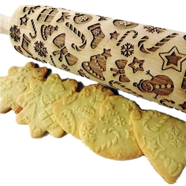 Christmas Deer Wooden Rolling Pin for Baking Cookies and Fondant