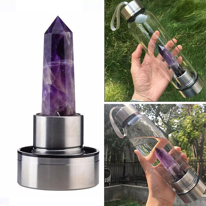 Quartz Gemstone Glass Water Bottle